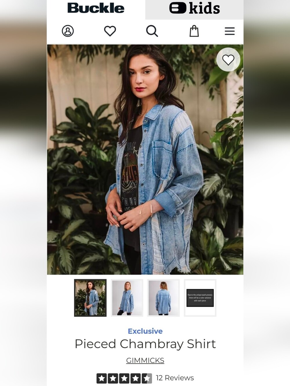 Gimmicks by Buckle Pieced Chambray Boho Western Shirt - Oversized Medium